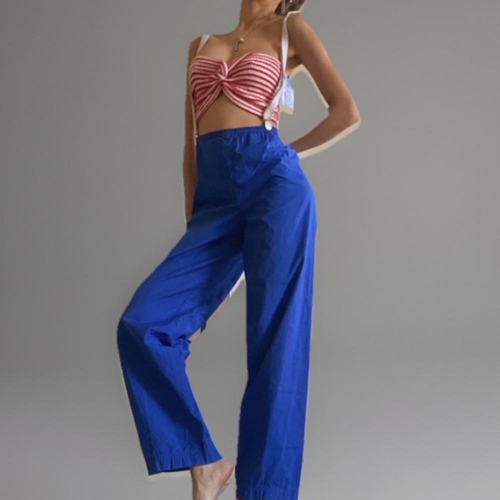 Vintage Saint Laurent Blue Pull Up Pants Elastic Band Unisex Waist 30”